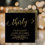 Elegant Thirty Gold Script Black 30th Birthday Invitation<br><div class="desc">Elegant Chic Black and Gold Thirty Script 30th Birthday Invitation. This modern birthday party invitation template features stylish „thirty” text in huge faux gold foil swirly handwritten calligraphy (or typography) script with swash tails, party details in gold colour on black background. At the reverse side faux gold foil swirling wave...</div>