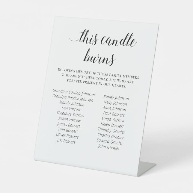 Elegant This Candle Burns Family Reunion Memorial Pedestal Sign (Front)