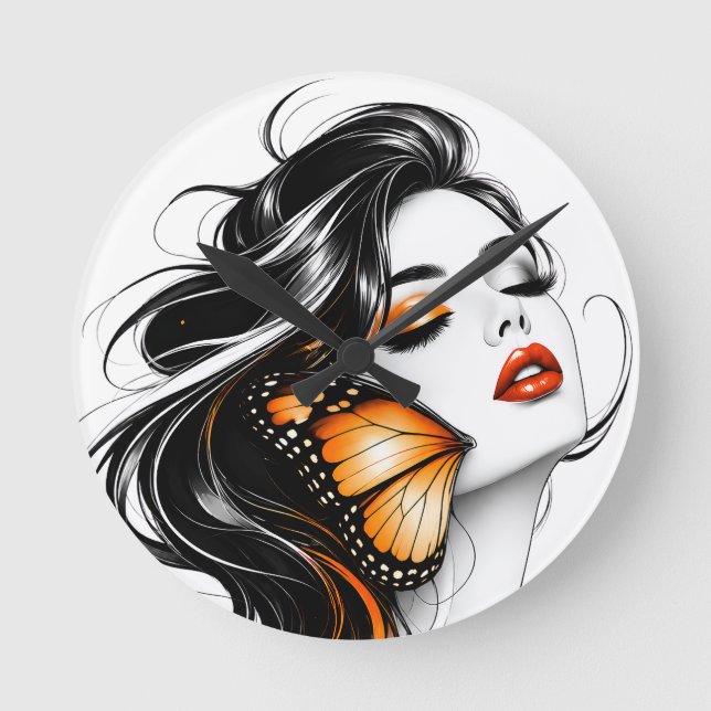 Elegant Three Butterfly Abstract Art Round Clock (Front)
