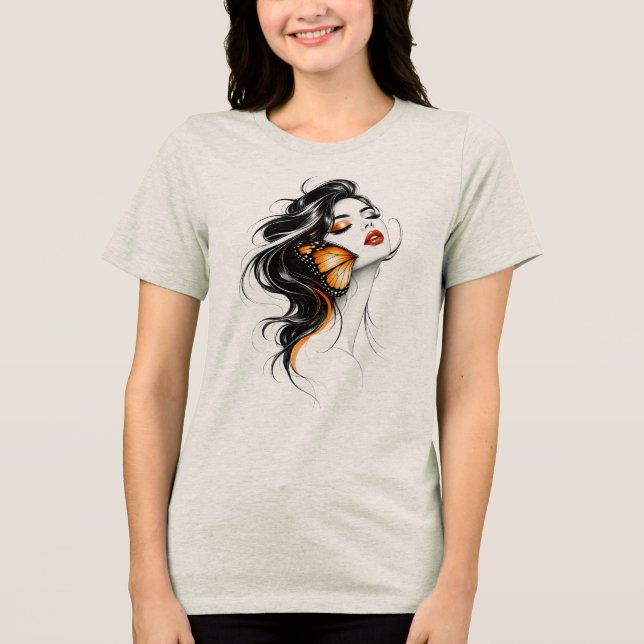 Elegant Three Butterfly Abstract Art Tri-Blend Shirt (Front)