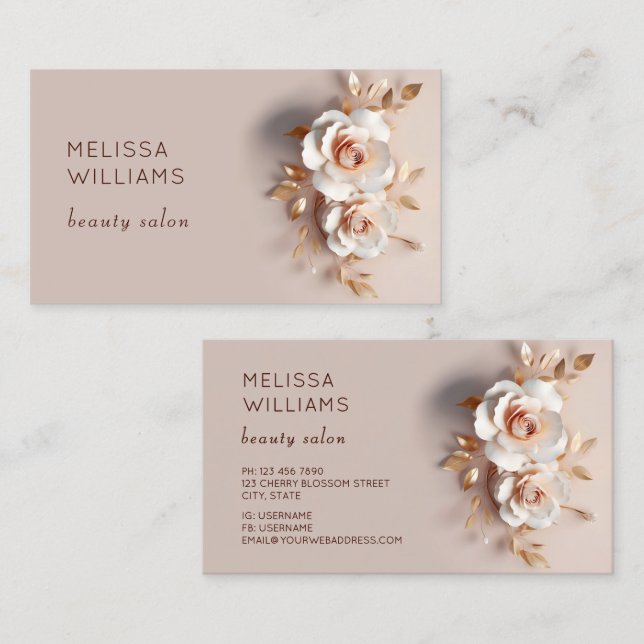 Elegant Three Dimensional Rose Flower Business Card (Front/Back)