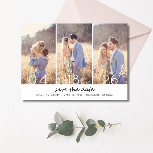 Elegant Three Photo Collage Wedding Save the Date
