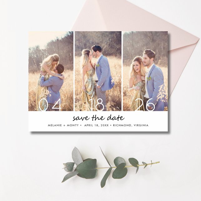 Elegant Three Photo Collage Wedding Save the Date (Elegant Three Photo Collage Wedding Save the Date)