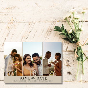 Elegant Three Photo Collage Wedding Save the Date