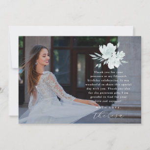 Elegant Three Photo Quinceanera Floral Thank You Invitation