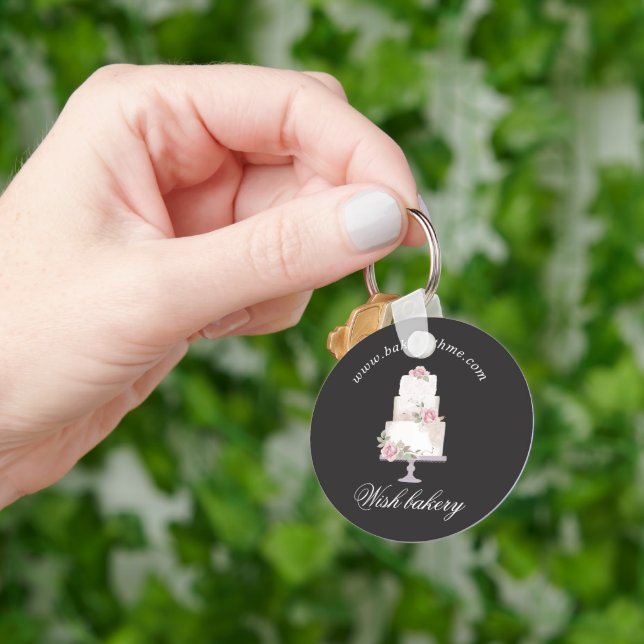 Elegant Three Tier Cake Bakery Monogram Key Ring (Hand)