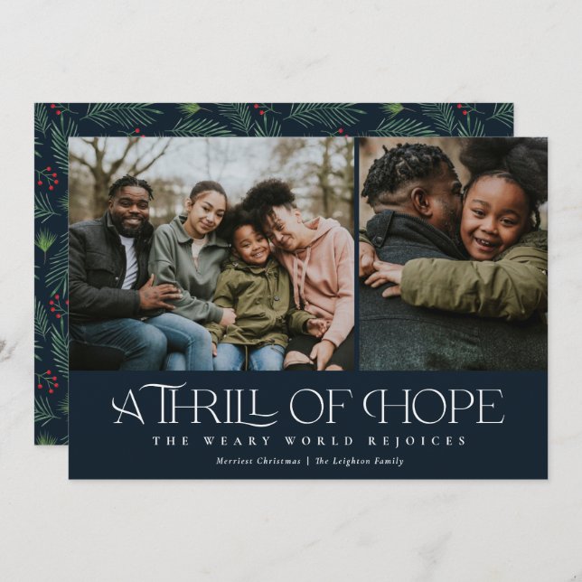 Elegant Thrill of Hope Two Photo Christmas   Holiday Card (Front/Back)