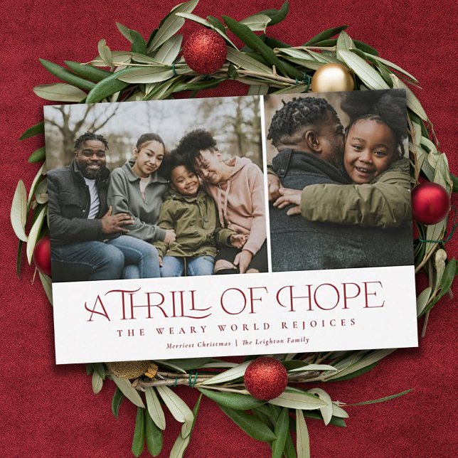 Elegant Thrill of Hope Two Photo Red Christmas   Holiday Card (Creator Uploaded)