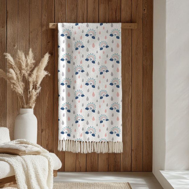 Elegant Throw for Kids Navy Pink Rainbows Style Fleece Blanket (Elegant Throw for Kids Navy Pink Rainbows Style)