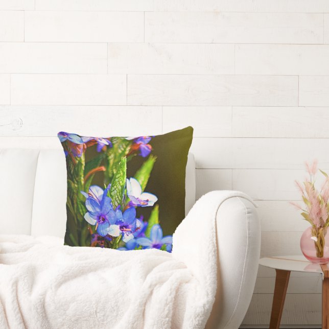 Elegant Throw Pillow - Small Blue Flower (Couch)