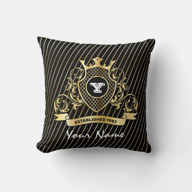 Elegant Throw Pillow with Gold Monogram (Front)