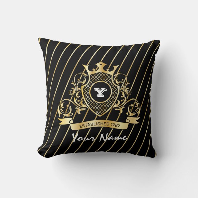 Elegant Throw Pillow with Gold Monogram (Front)