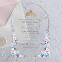 Elegant Tiara Gold Blue roses Quinceañera