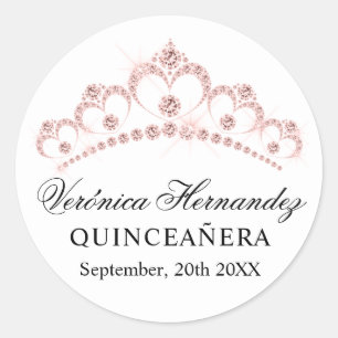 Elegant Tiara Pink Spanish Quinceañera Quince Classic Round Sticker