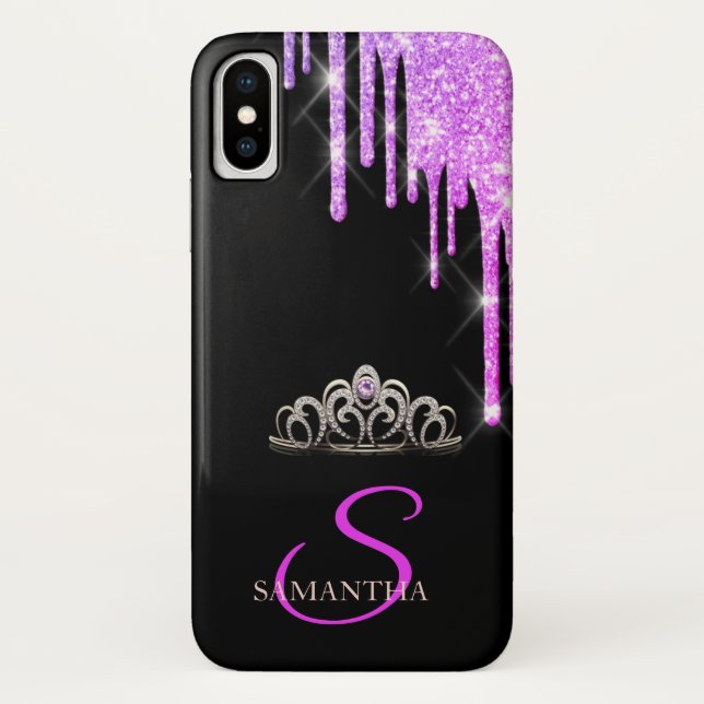 Elegant Tiara Purple Glitter Drips Case-Mate iPhone Case (Back)