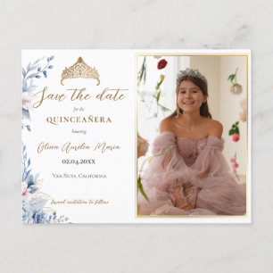 Elegant Tiara Quinceañera Photo Save the date Announcement Postcard