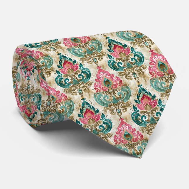 Elegant Tie in Pink and Turquoise (Rolled)