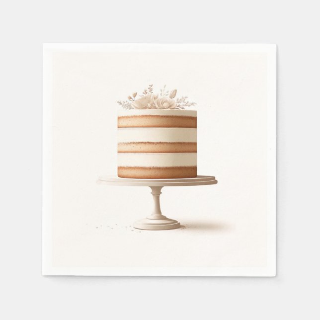 Elegant Tier White Floral Cake Bridal Shower Napkin (Front)