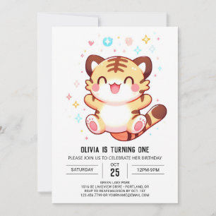 Elegant Tiger 1st Birthday Invitation