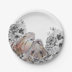 Elegant Tiger Botanical Floral Party Paper Plate