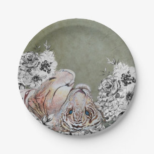 Elegant Tiger Botanical Floral Sage Gold Party Paper Plate