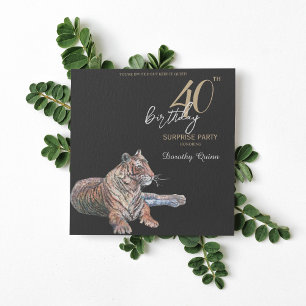 Elegant Tiger Floral Surprise Birthday Party Invitation