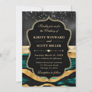 Elegant Tiger Stripes Black Glitter Wedding Invitation