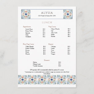 Elegant Tile Design Restaurant Lunch Menu
