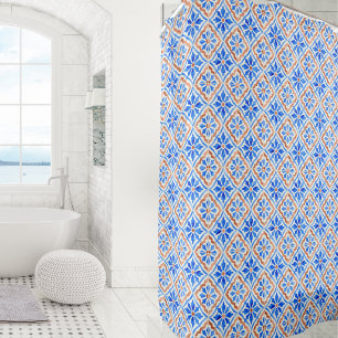 Elegant Tile Pattern Mediterranean Italy Blue Shower Curtain