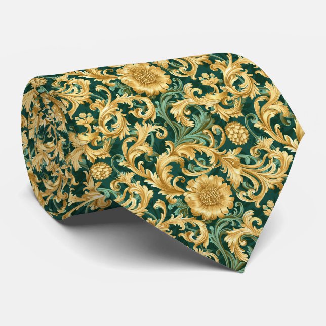 Elegant tiled green gold pattern  tie (Rolled)