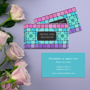 Elegant Tiles - Pink, Aqua & Purple - Customise Business Card