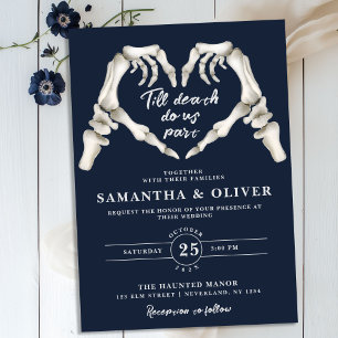 Elegant Till Death Do Us Part Navy Gothic Wedding Invitation