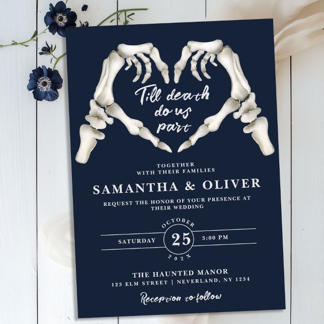 Elegant Till Death Do Us Part Navy Gothic Wedding Invitation (Creator Uploaded)