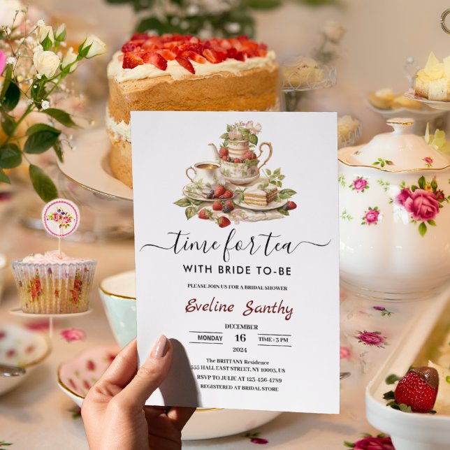Elegant time for Tea Party Bridal Shower Invitation (Elegant time for Tea Party Bridal Shower Invitation wedding spring garden party holiday season )