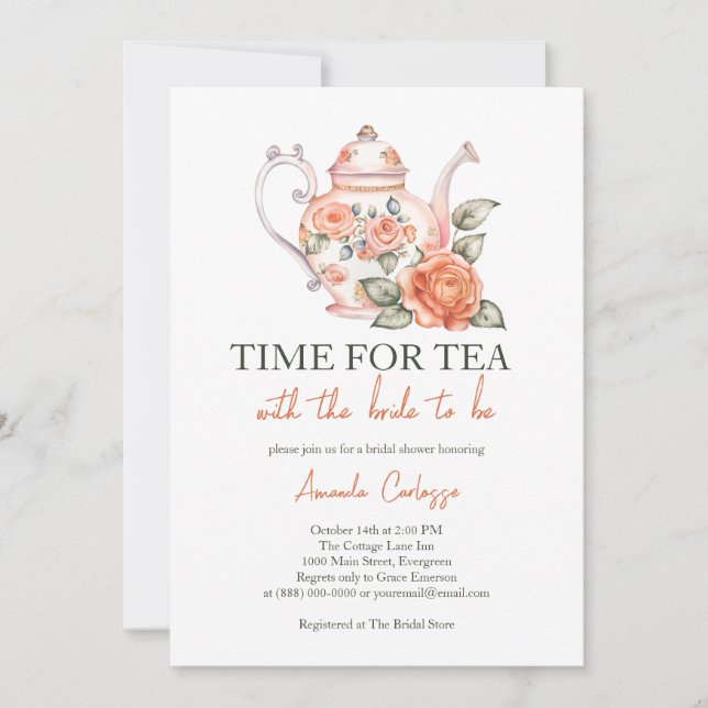 Elegant Time For Tea With The Bride Bridal shower Invitation (Front)