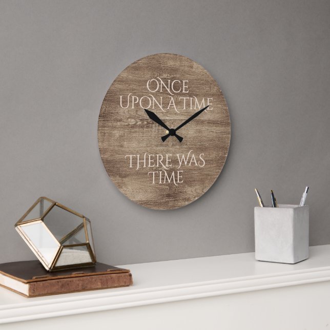 Elegant Time Quote On Faux Wood Grain Pattern Large Clock (Office)