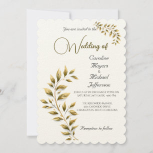 Elegant Timeless Foliage Golden  Minimalism Invitation