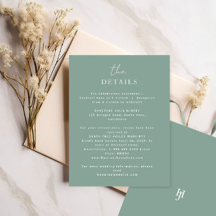 Elegant Timeless Green Wedding Details Enclosure Card