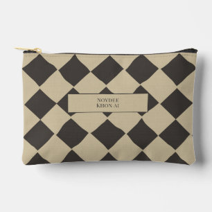 Elegant Timeless Name Beige and Dark Check at 45° Accessory Pouch