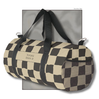 Elegant Timeless Name Beige and Dark Check Duffle Bag