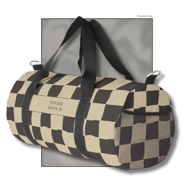 Elegant Timeless Name Beige and Dark Check Duffle Bag (Creator Uploaded)
