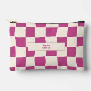 Elegant Timeless Name Purple and Cream Check Accessory Pouch