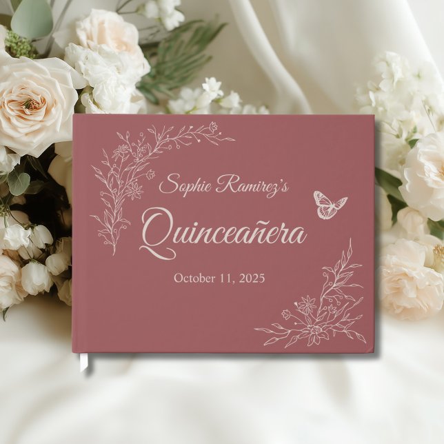 Elegant Timeless Rose Mauve Quinceañera Guest Book (Creator Uploaded)