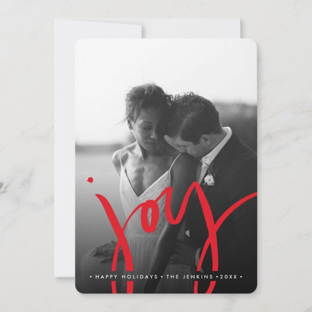 Elegant  Timeless Simple JOY | RED HOLIDAYS PHOTO Holiday Card (Front)