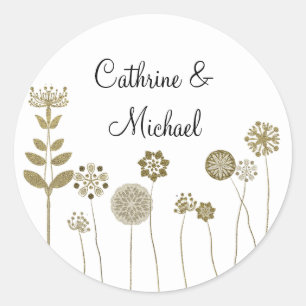 Elegant Timeless Soft Gold Floral Minimalism Classic Round Sticker