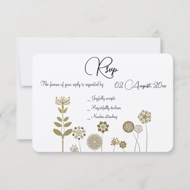 Elegant Timeless Soft Gold Floral Minimalism RSVP Card (Front)