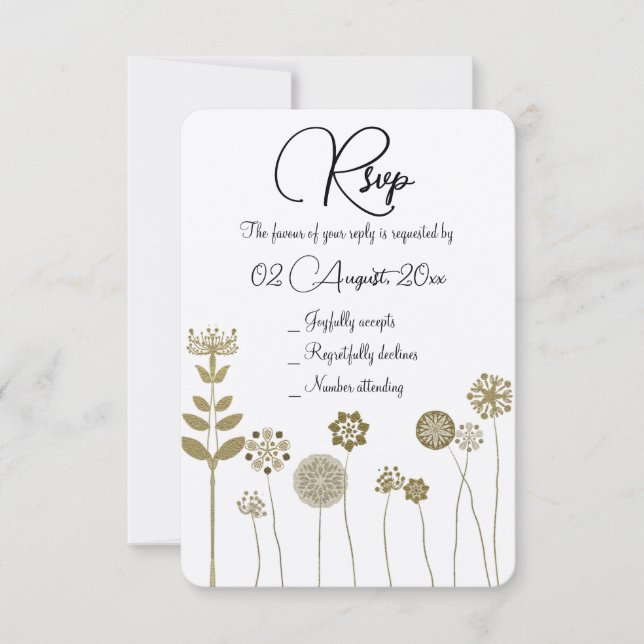 Elegant Timeless Soft Gold Floral Minimalism RSVP Card (Front)