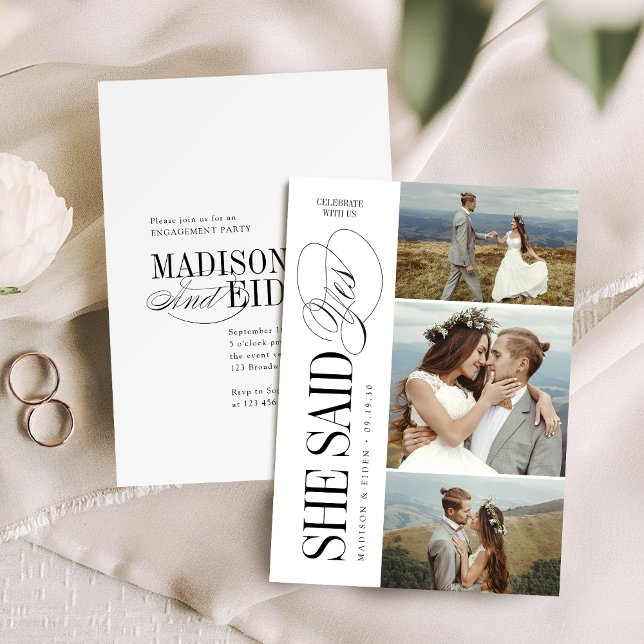 Elegant Timeless Typography 3 photo Engagement Invitation (Elegant Timeless Typography 3 photo Engagement Invitation)