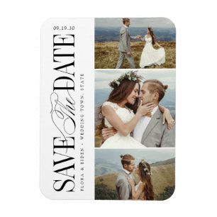 Elegant Timeless Typography 3 Photo Save The Date Magnet