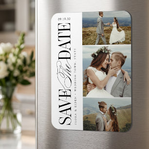 Elegant Timeless Typography 3 Photo Save The Date Magnet
